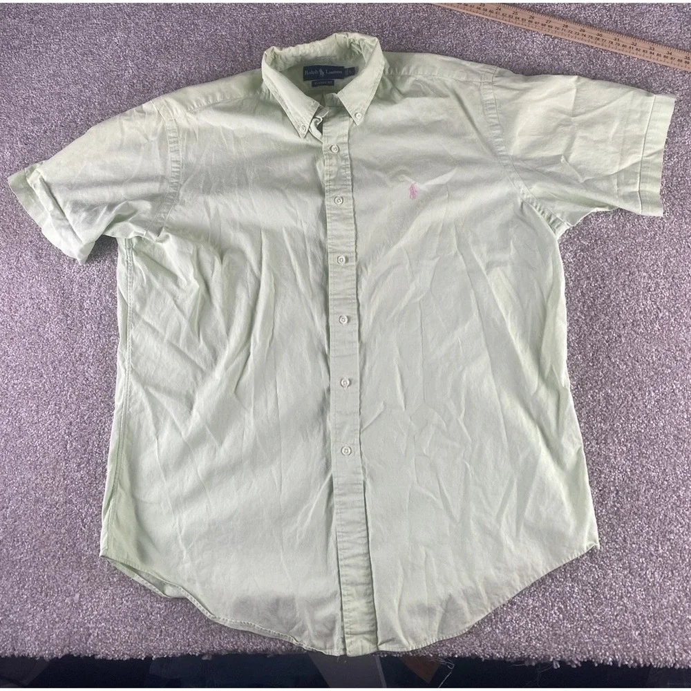 Polo Ralph Lauren Pastel Green Solid Button Down Mens L (Fits Relaxed) Pink Pony